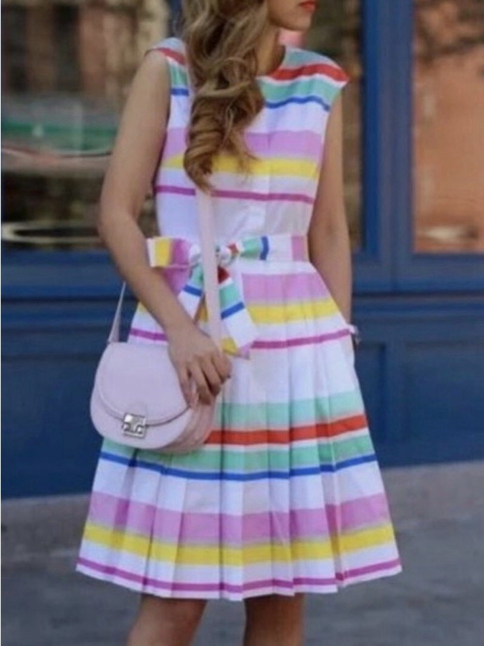 kate spade boho whimsy White Sleeveless Mini Dress Pastel Stripe Accents 14 NWT - Picture 10 of 11